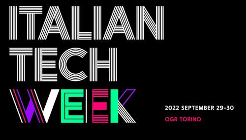Logo Italian Tech Week con sfondo nero e giorni dell'evento