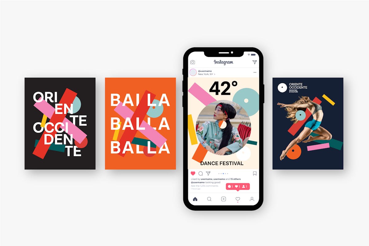 Mock up che mostra i poster di Oriente Occidente in formato grafico per Instagram