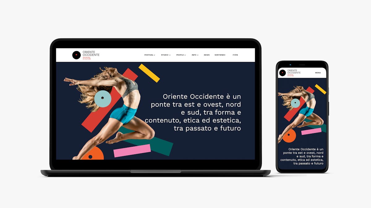 mock up mobile desktop del sito di Oriente Occidente su sfondo bianco