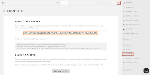 API Keys Snipcart Pagina che mostra come recuperare l'API KEY pubblica di Snipcart nella dashboard.