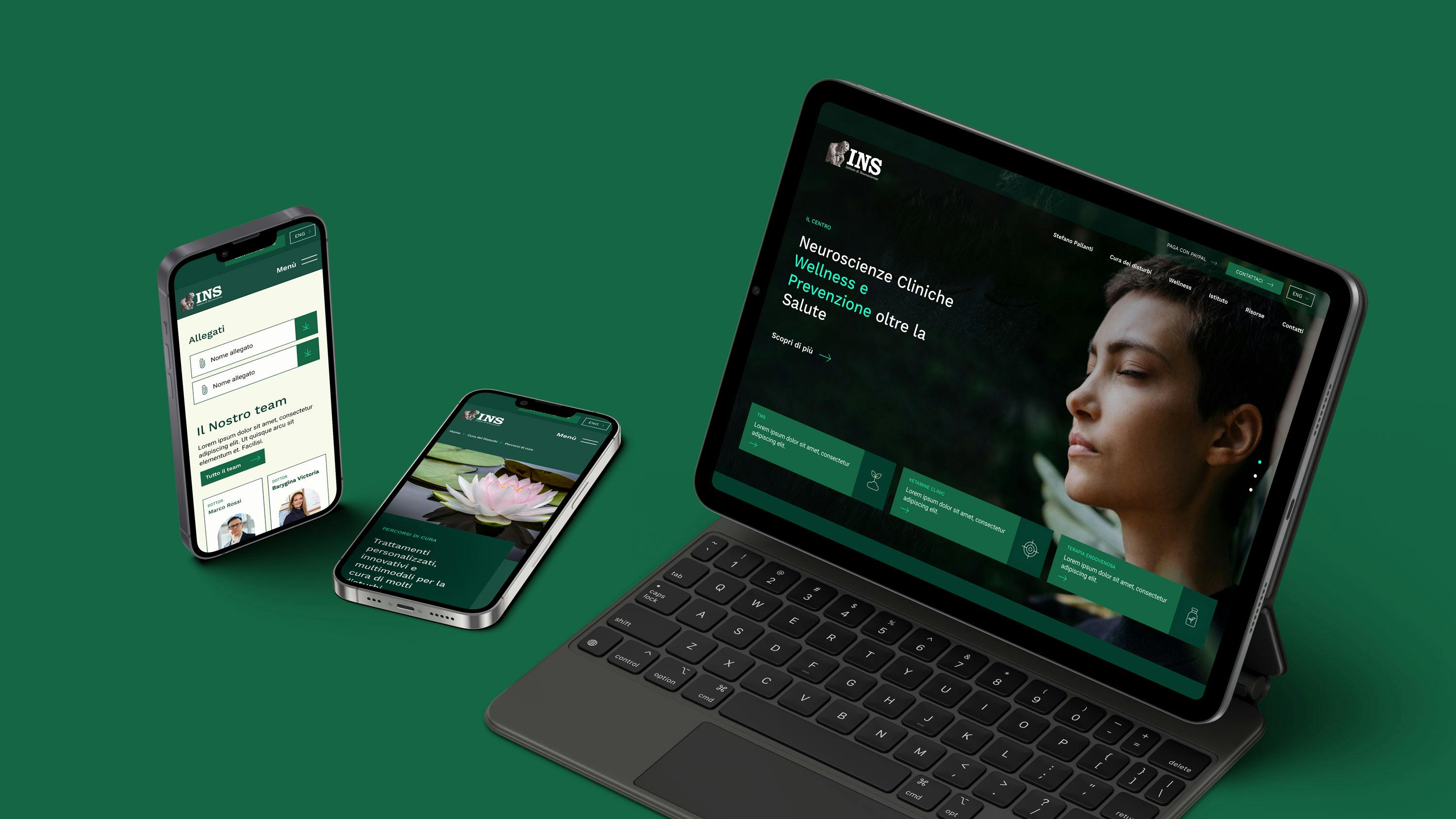 Mockup of INS website on a phone and iPad.