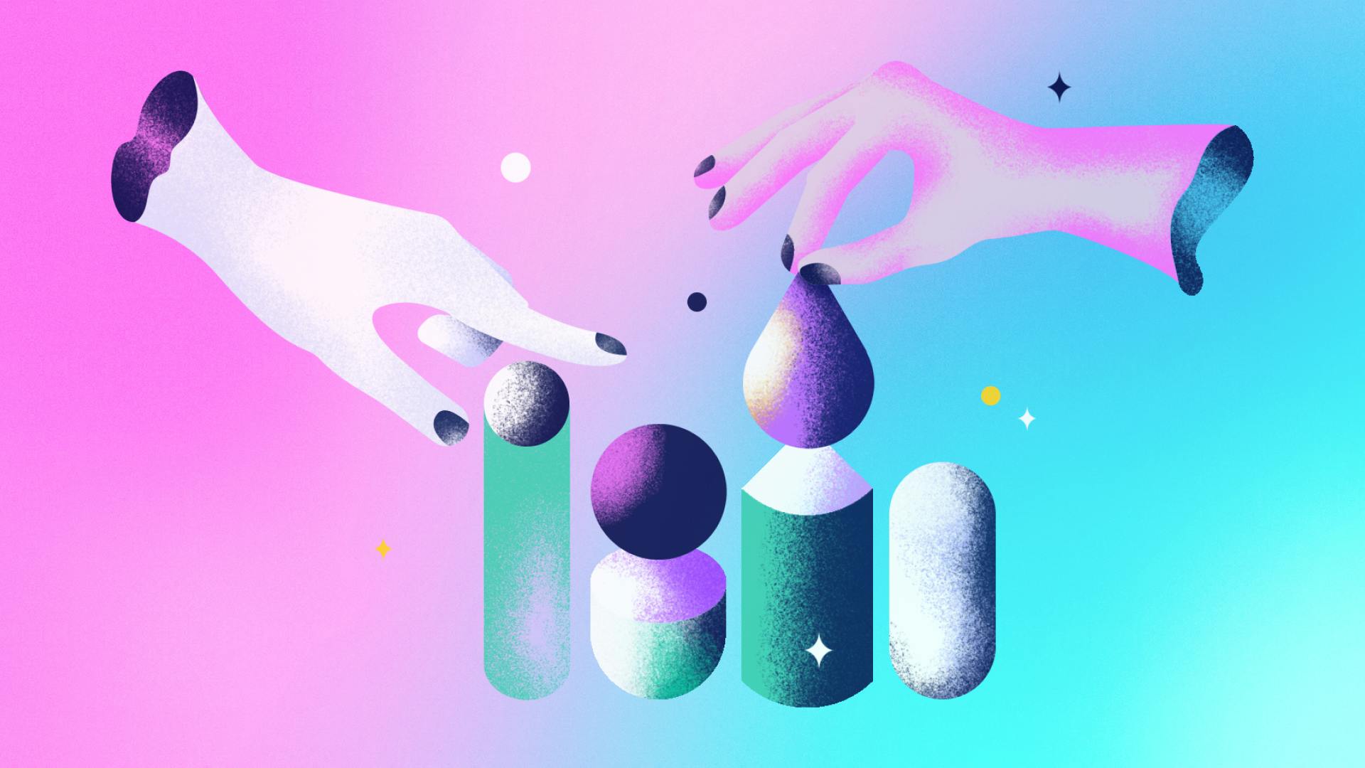 An illustration of two hands that plays with abstract polygons