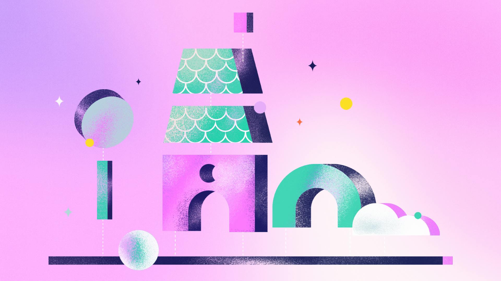 The illustration of an abstract house with a green rooftop