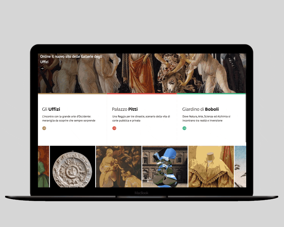 Animazione che mostra l'uso dei colori per Uffizi, Palazzo Pitti e Giardini di Boboli