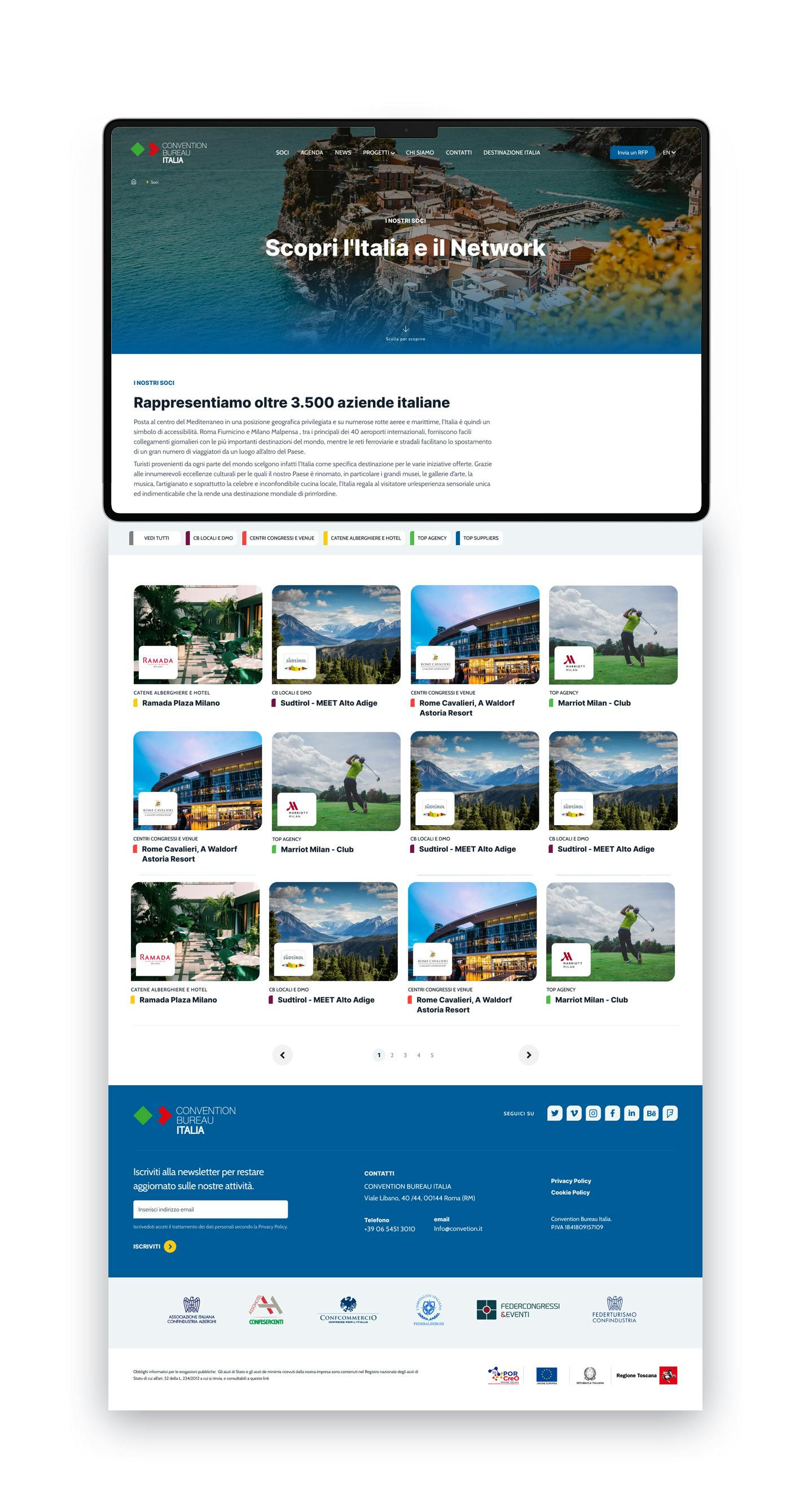 mock up dekstop che mostra le destinazioni di Convention Bureau Italia