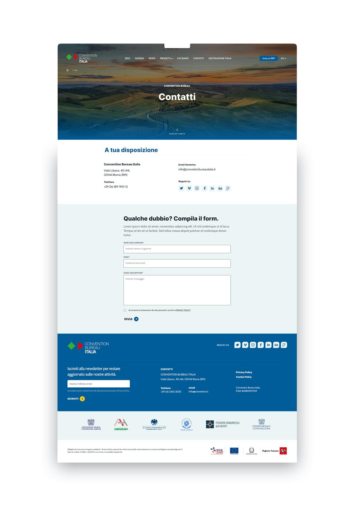 sito da desktop di Convention Bureau Italia che mostra il form per l'application