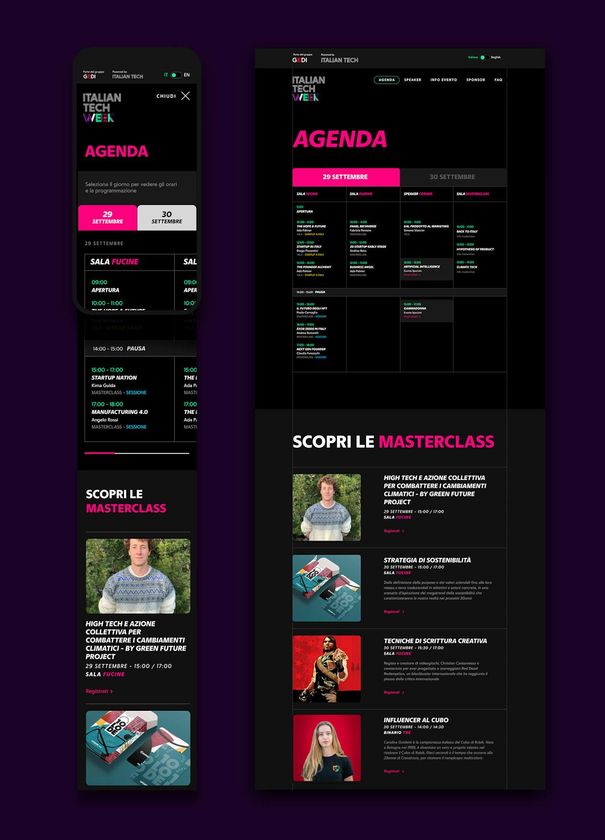 Due schermate dell'agenda di Italian Tech Week