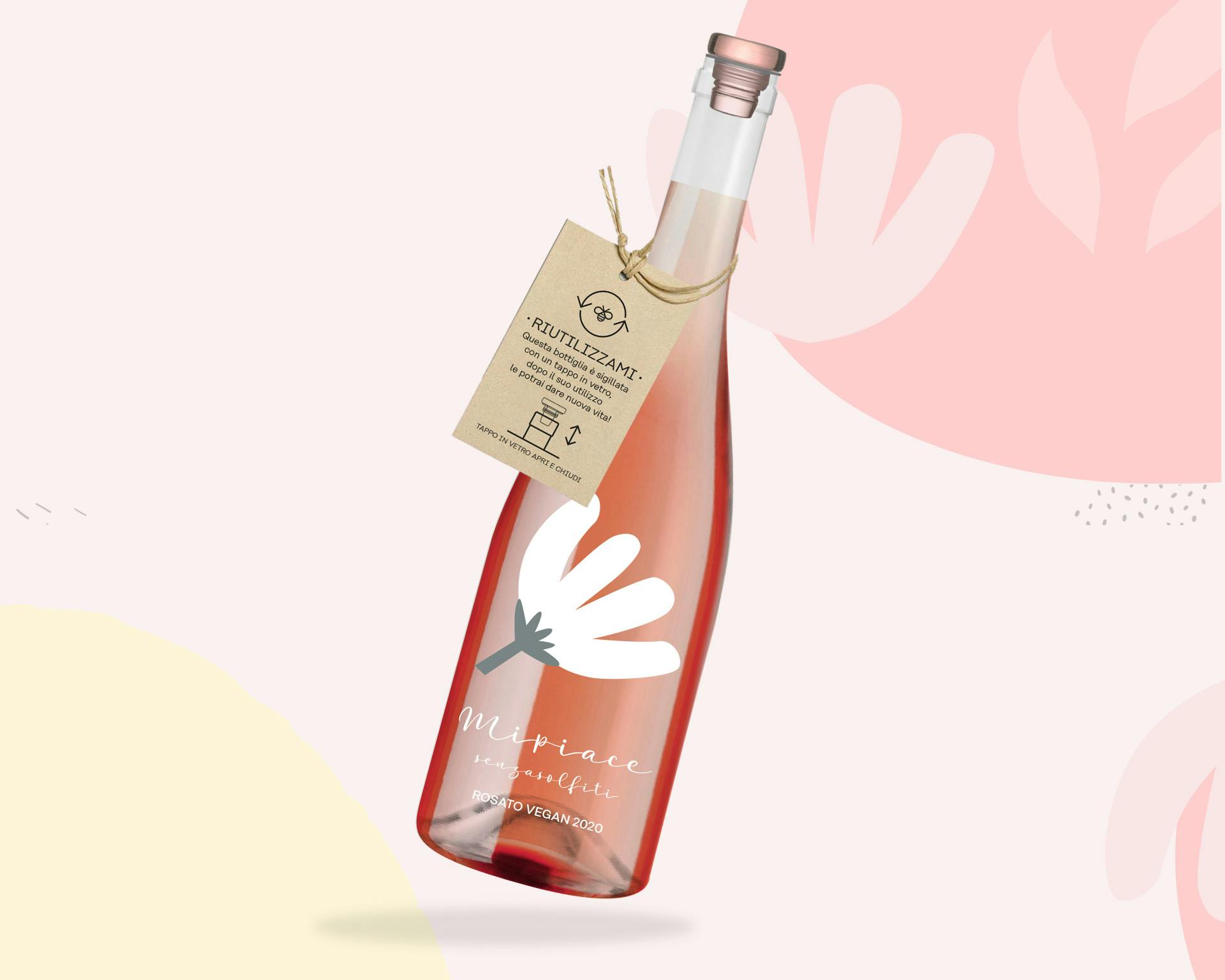 Mi piace senza solfiti seconda cover portfolio bottiglia mi piace senza solfiti su sfondo rosa