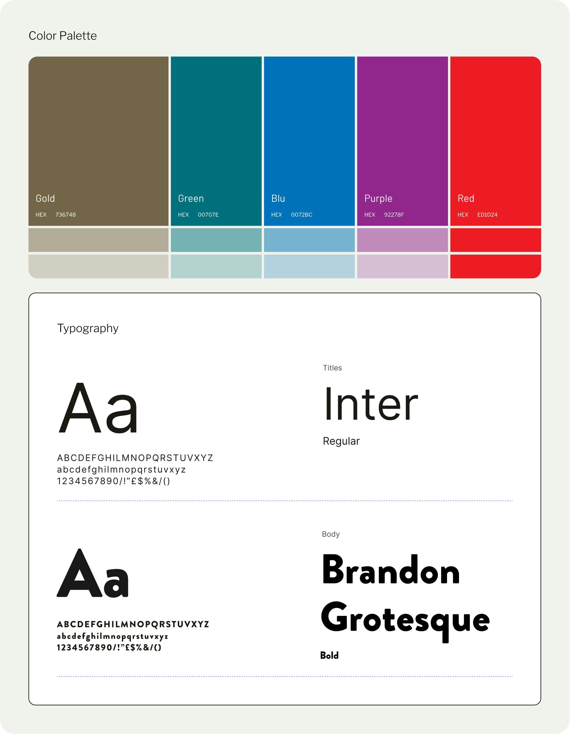 Palette colore e caratteri tipografici per Ordine degli Architetti