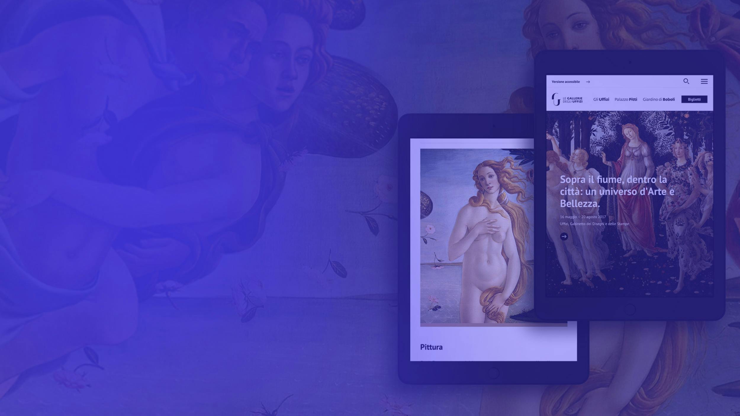 Cover Gallerie Degli Uffizi con la venere di Botticelli vista tablet