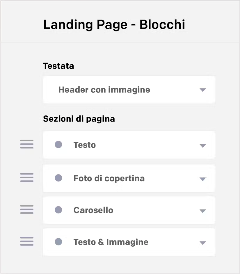 Blocchi generatore di landing page Lando