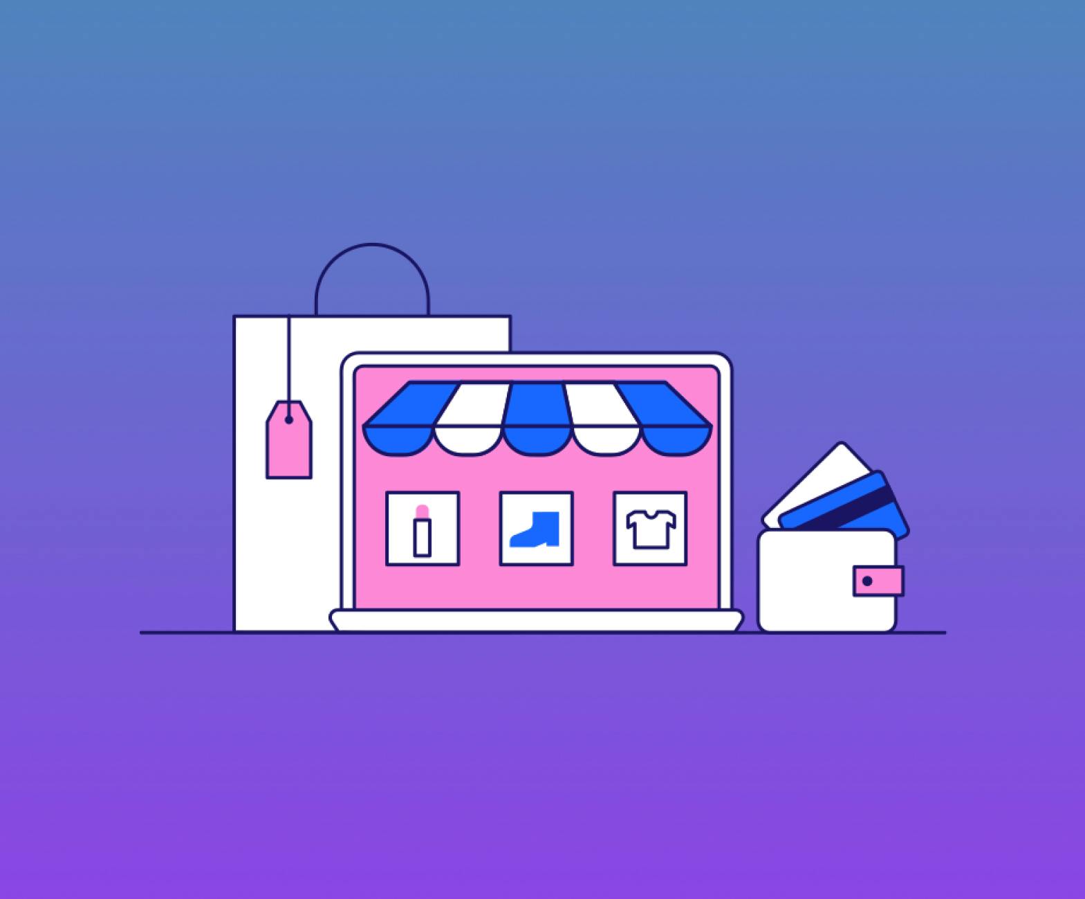 Illustrazione di un e-commerce con dispositivo desktop