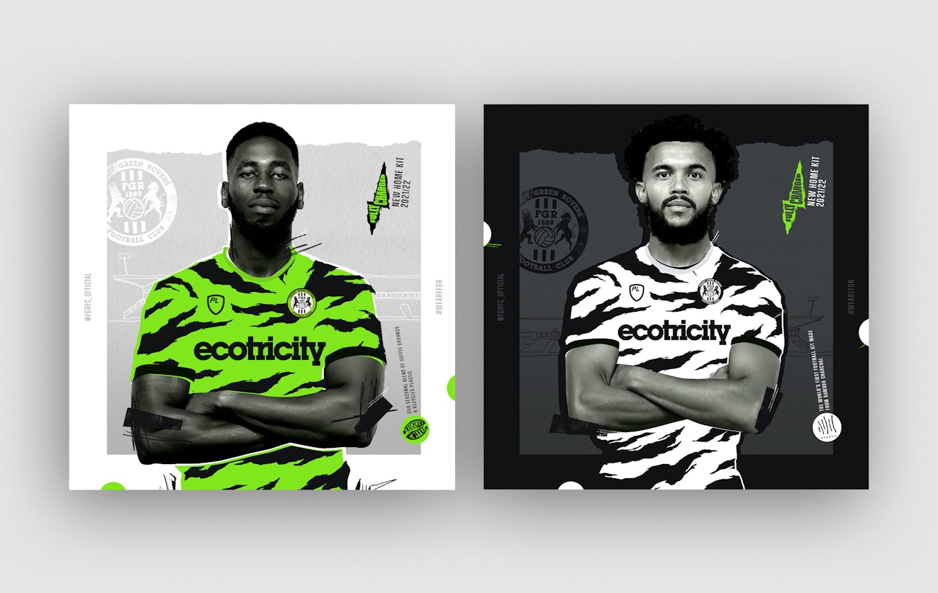 Maximum emphasis is given to the club’s impactful colours through the application of a reduced palette.