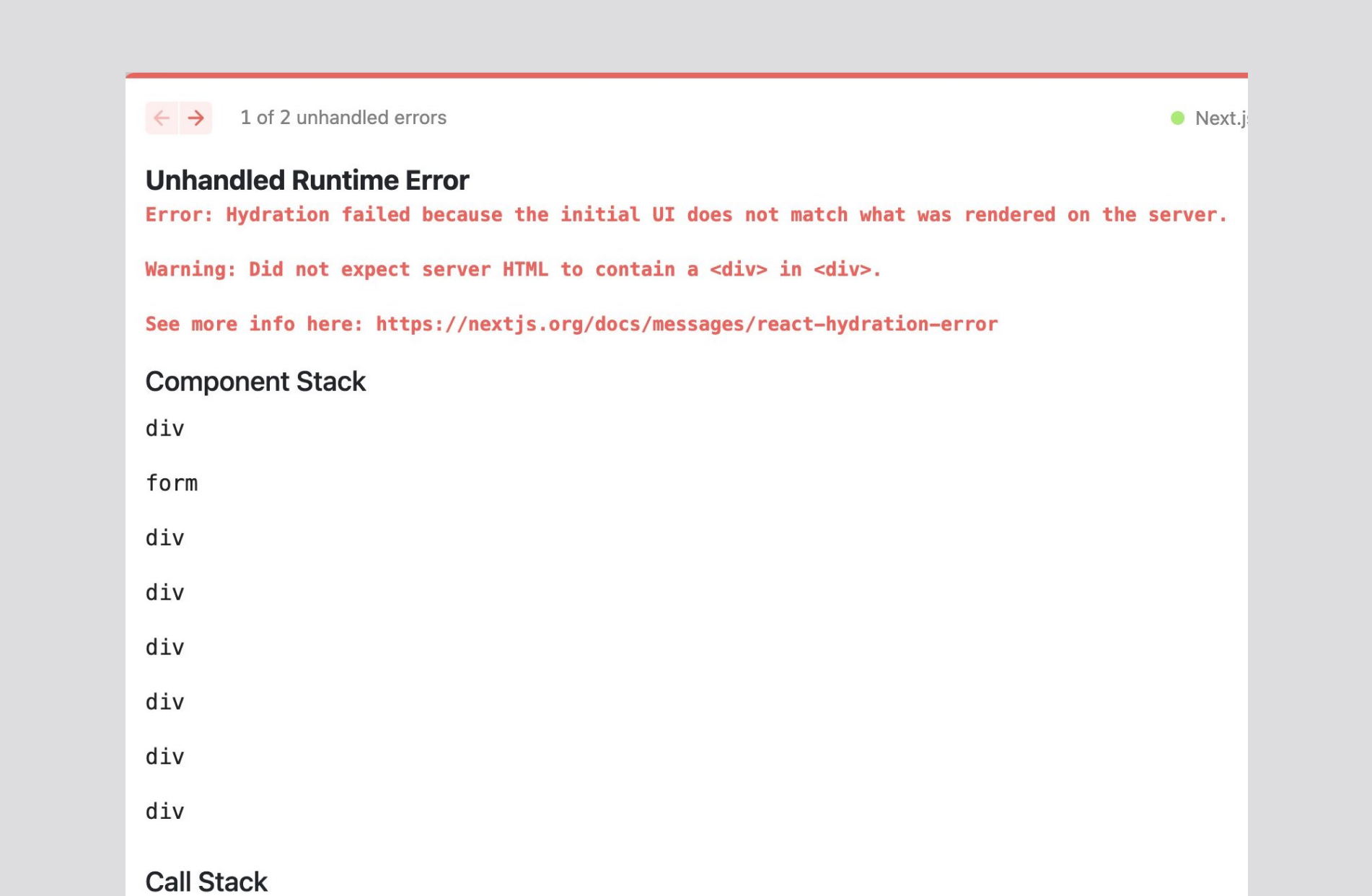 next.js hydration error