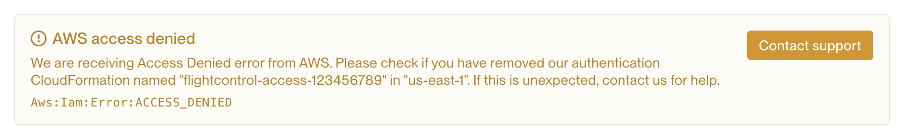 the error card as displayed in the Flightcontrol dashboard