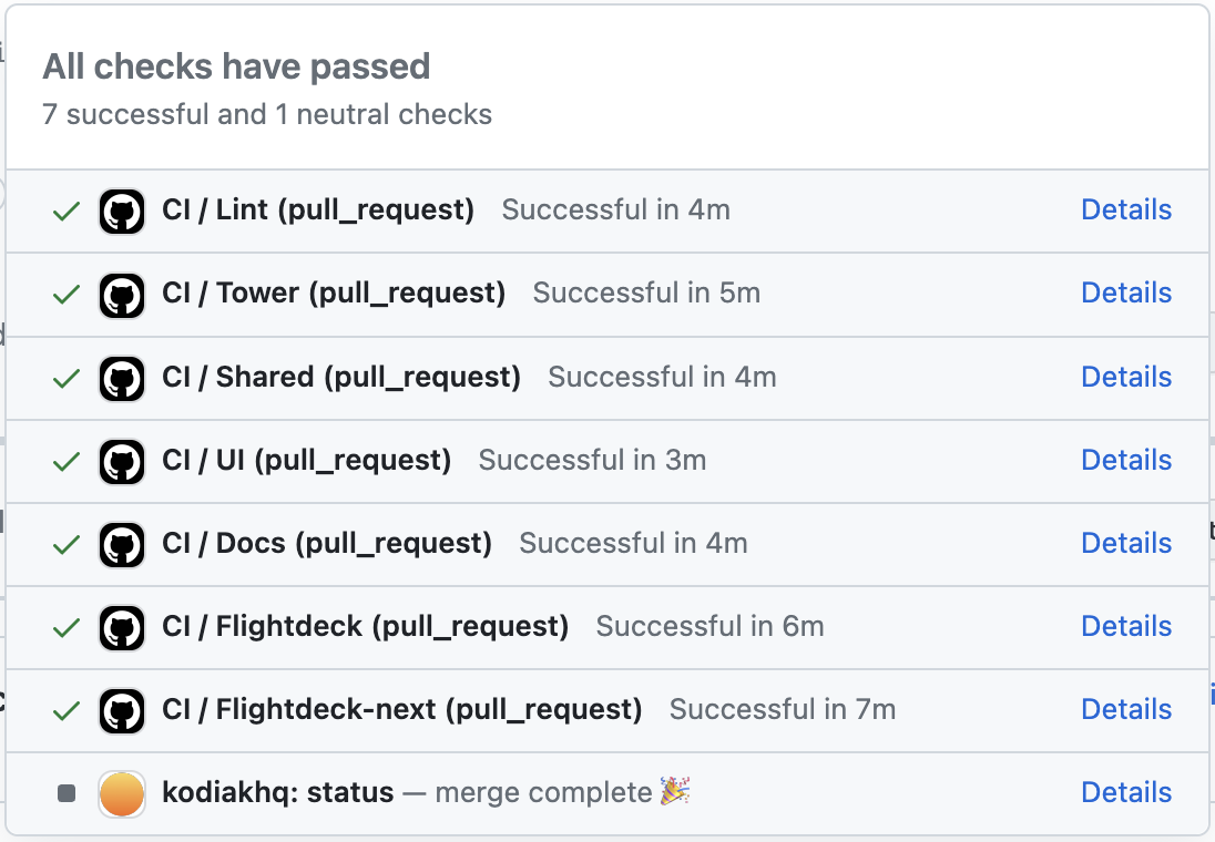 github actions with 7 checks that all ran and passed