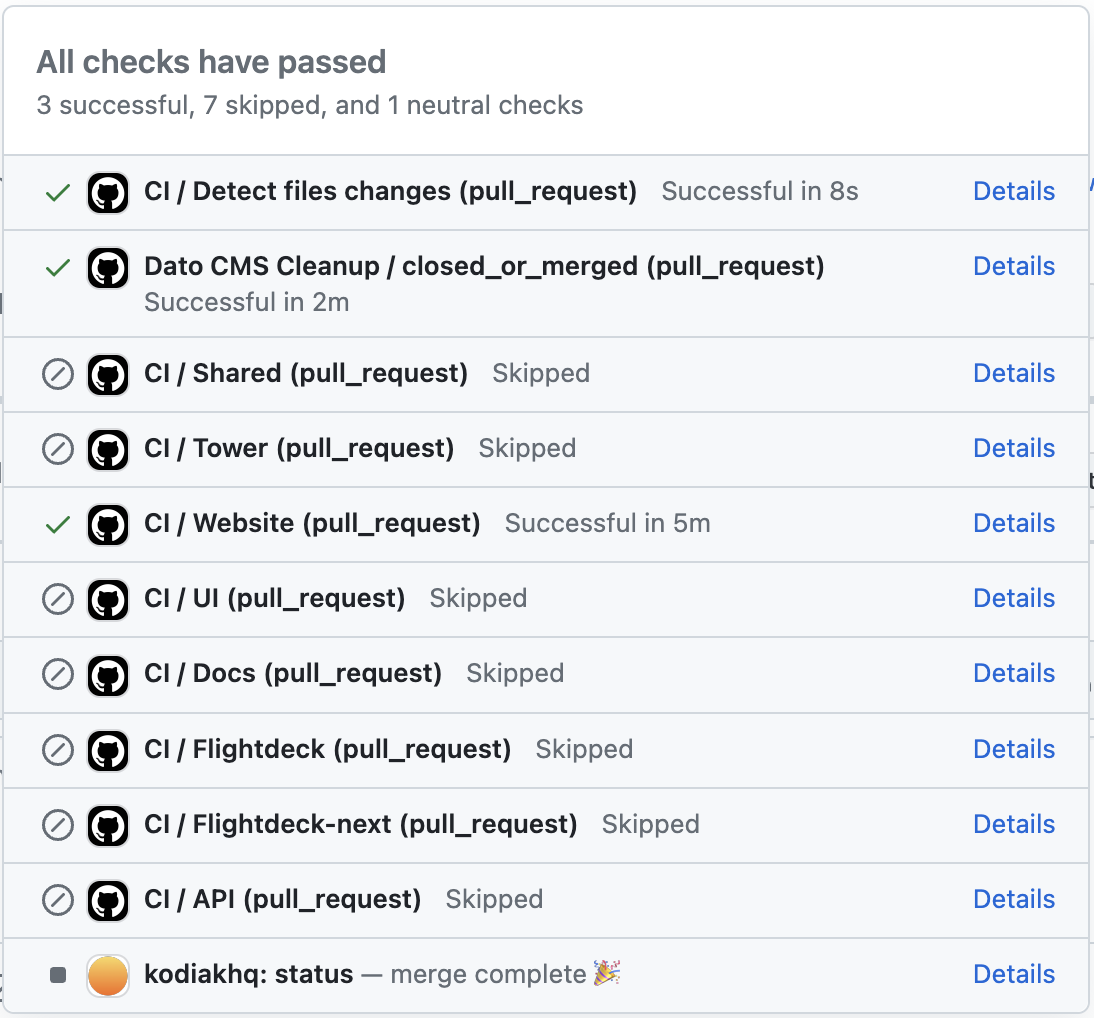 github actions where only 3 ran, the rest are all skipped