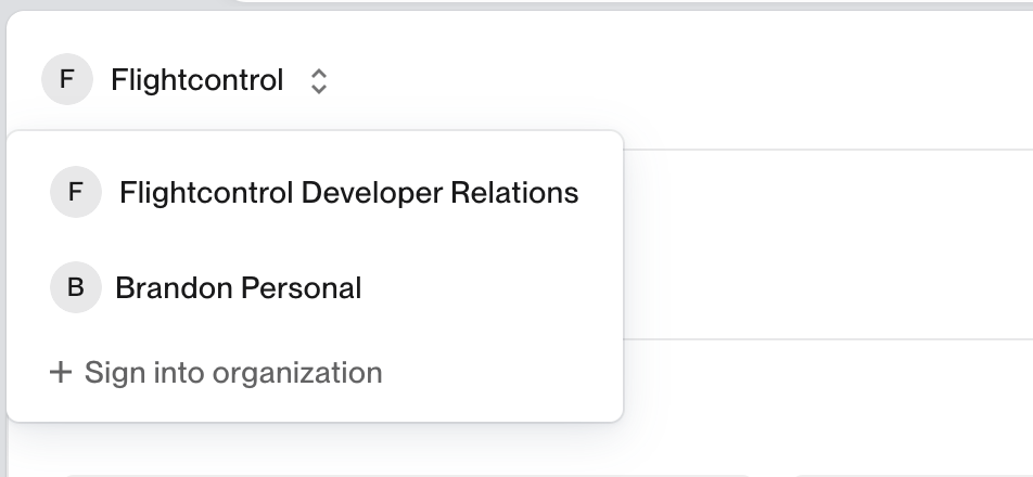 sign into org switcher
