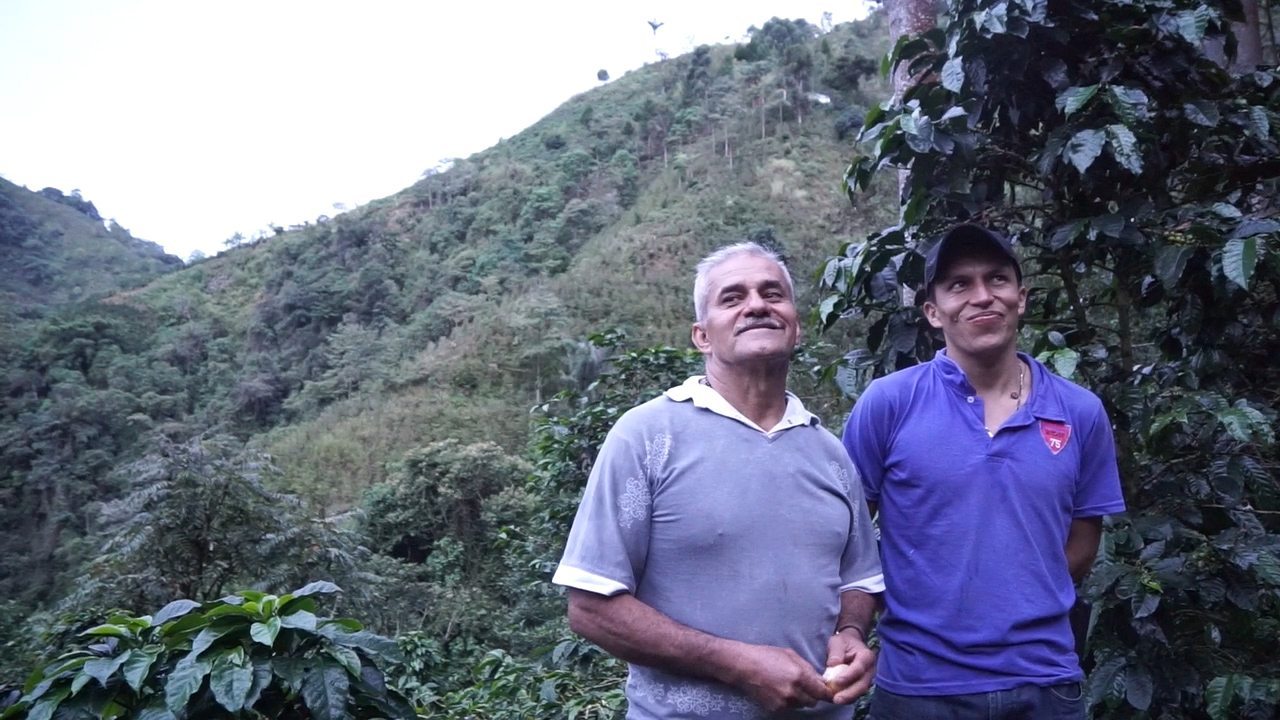 José Ignacio Pardo Torres and his son Juan Gabriél who helps out at the farm.