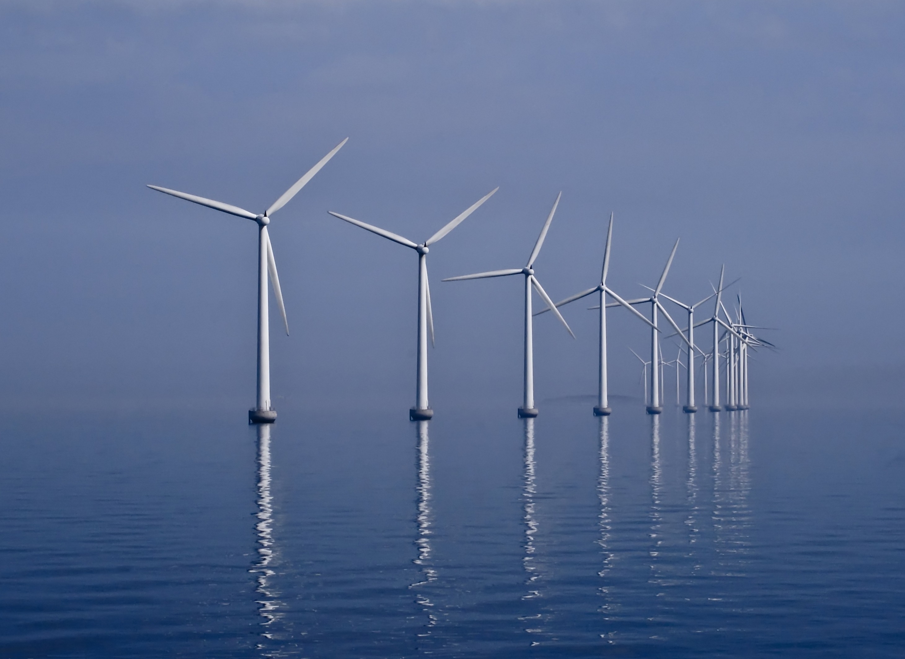 Windmills at Middelgrunden. Photo by Kim Hansen, sourced from Wikimedia Commons