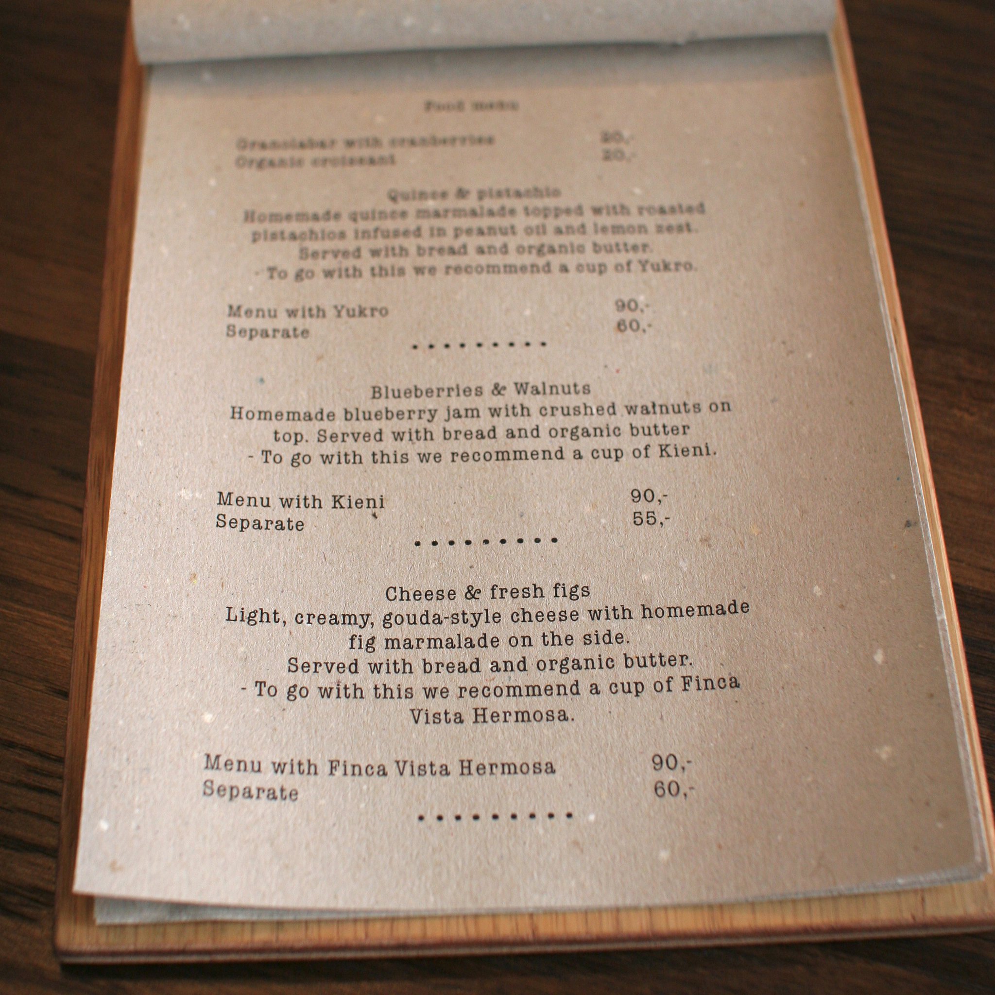 Menu at Godthåbsvej
