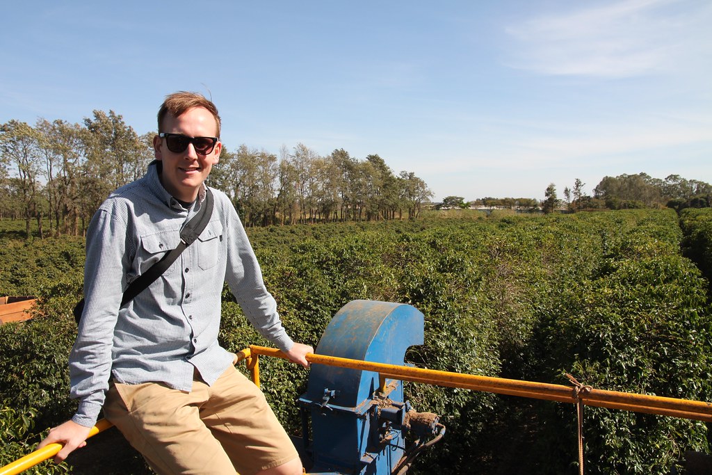 Klaus on top of the harvesting machine.