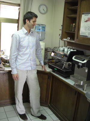 Peter in the cupping room. 