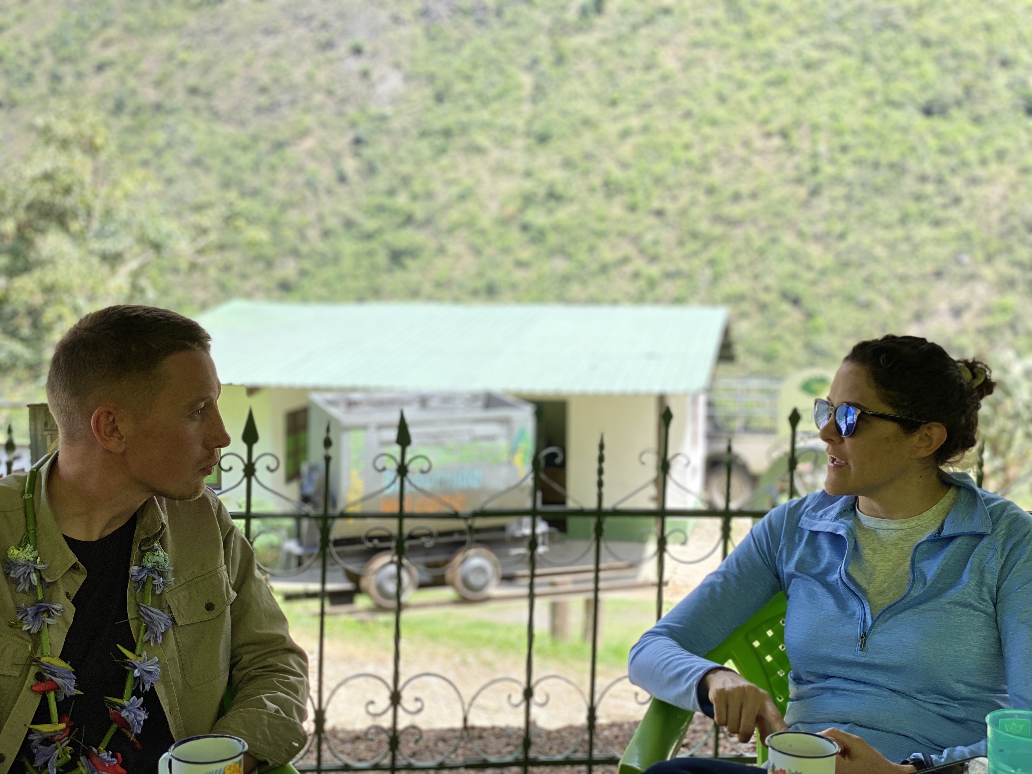 Mariana Iturralde and Lukas talk at the farm