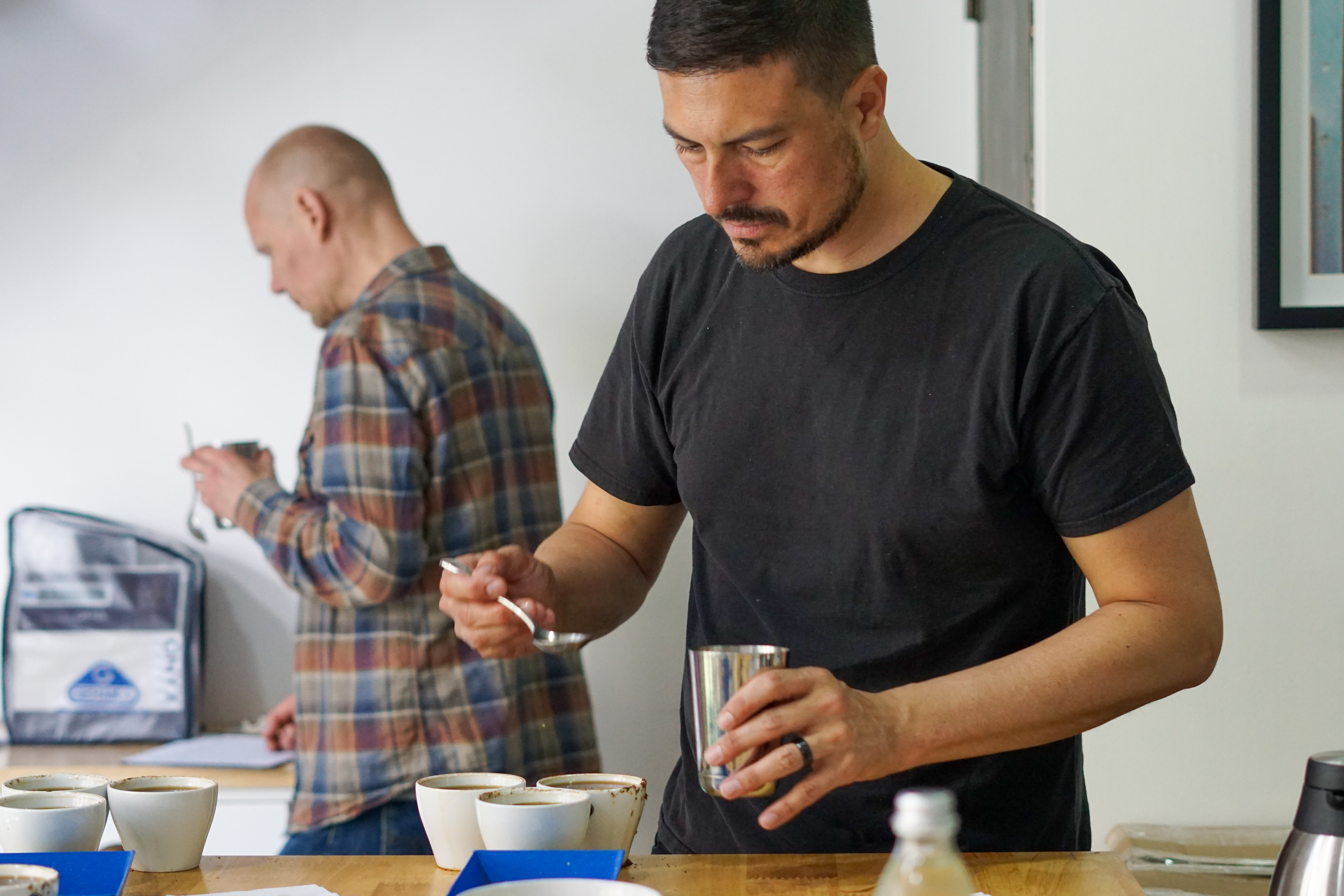 Samuli (left) cupping the new harvest with Edwin in Guatemala