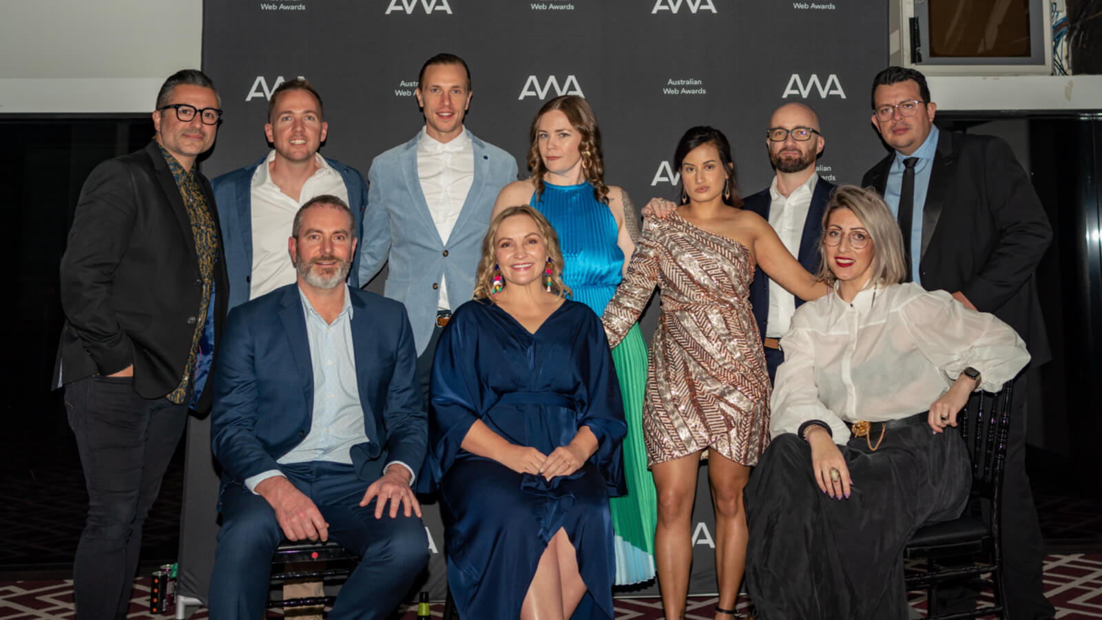 The 10 members of the AWIA board at an awards night