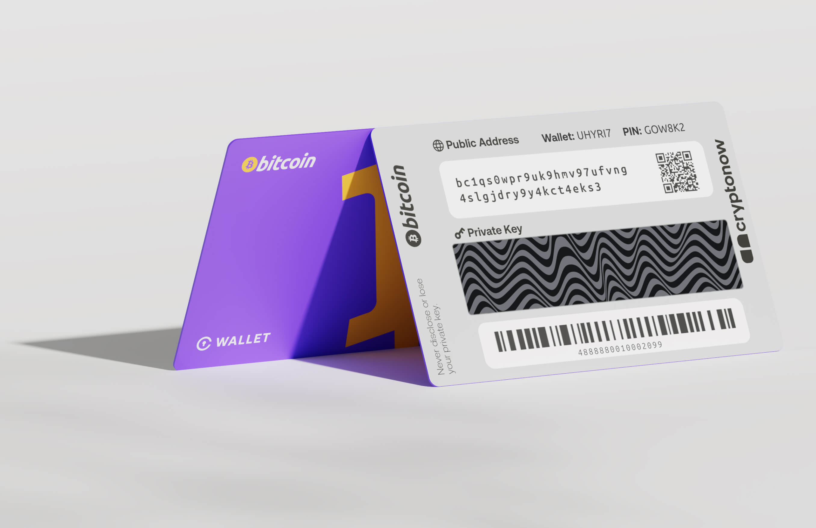 La face avant et arrière du portefeuille Cryptonow, y compris la zone de grattage sécurisée