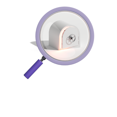 A magnifying glass pointing at a safe storage vault
