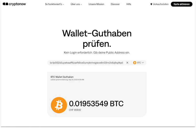 Ergebnis vom Wallet Guthaben Tool: Anzeigen des abgefragten Wallet-Guthaben
