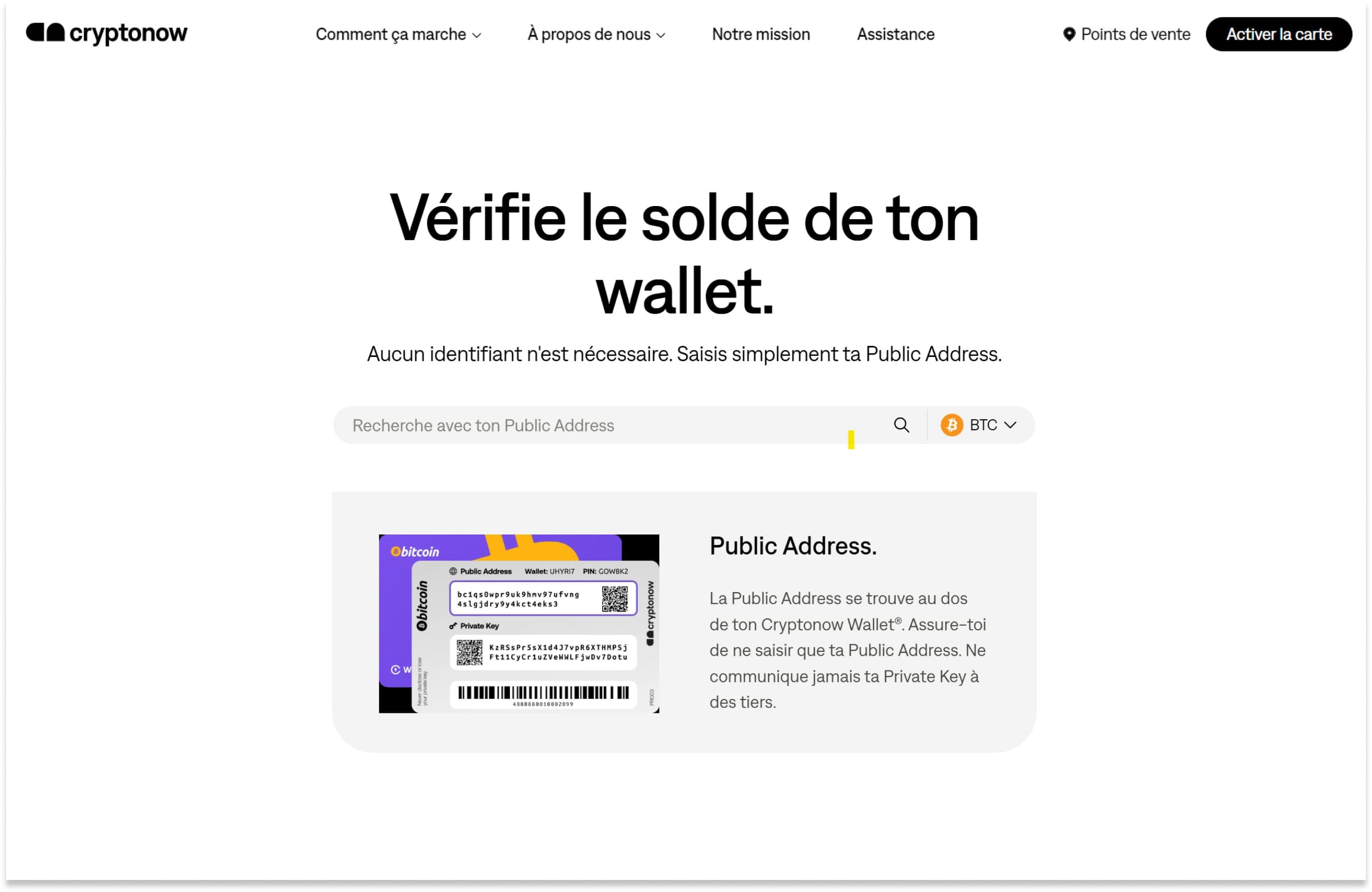 Vérification du solde du portefeuille avec l'outil de solde du Wallet Cryptonow