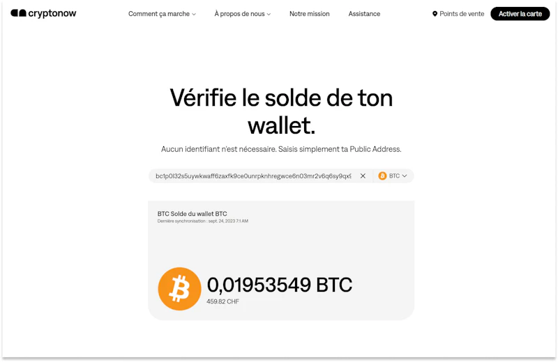 Results from the wallet balance tool: Displaying the queried wallet balance.