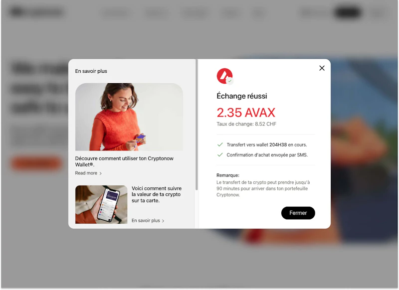 Confirmation après l'activation réussie de la carte