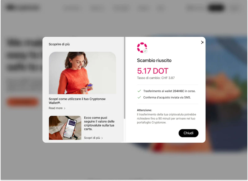 Conferma dopo l'attivazione riuscita della carta