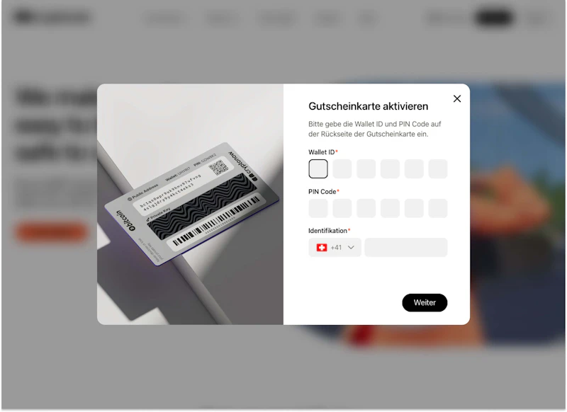 Cryptonow Wallet durch eingabe von Wallet ID und PIN aktivieren