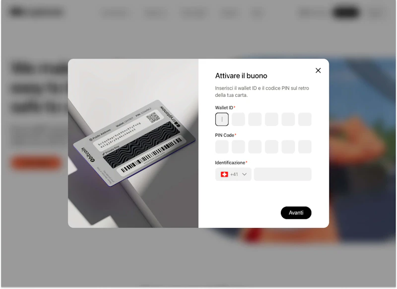 Attivare il Wallet Cryptonow inserendo l'ID del Wallet e il PIN