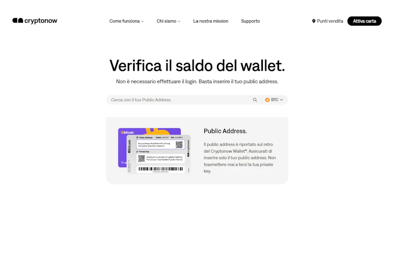 Verifica il saldo sulla tua carta wallet Cryptonow