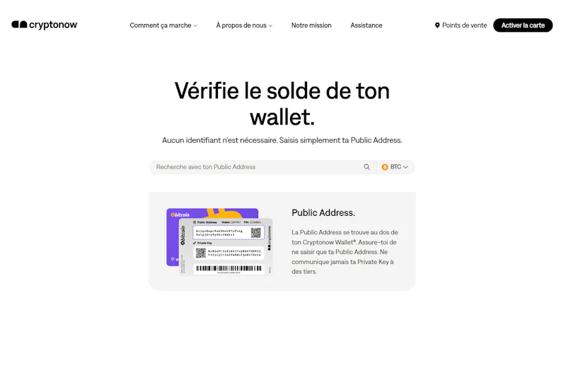 Vérifiez le solde de votre carte de Wallet Cryptonow
