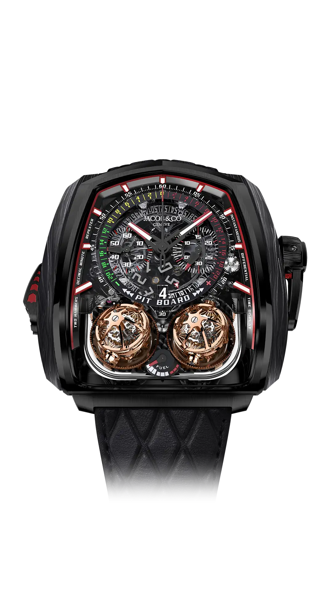 The black titanium Twin Turbo Furious, with a smoked sapphire crystal dial, red accents, and a black titanium crank.