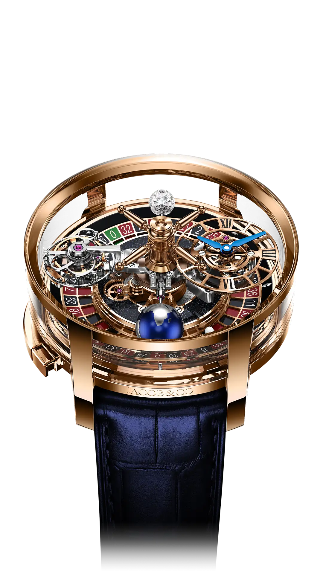 The rose gold Astronomia Casino, with a rose gold skeletonized dial.