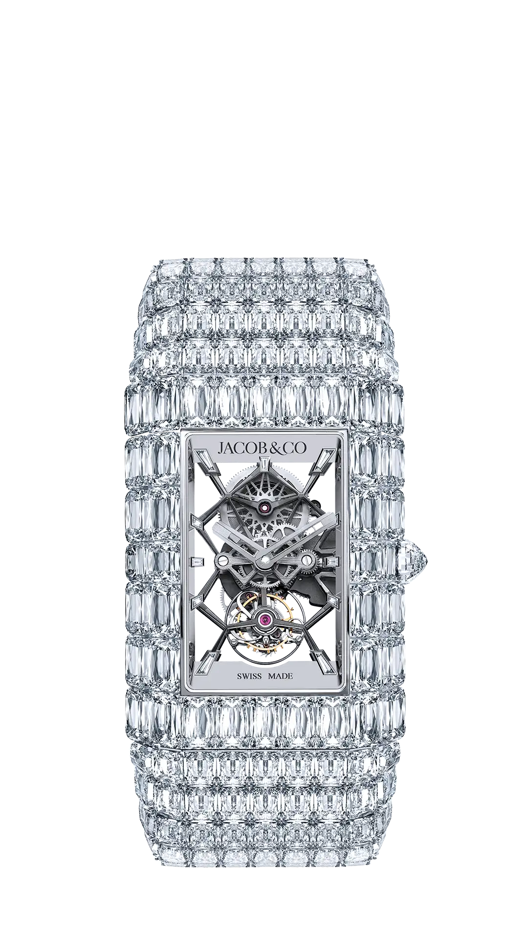 The Billionaire Ashoka, a 53-millimeter baguette-cut diamond watch with a skeleton dial.