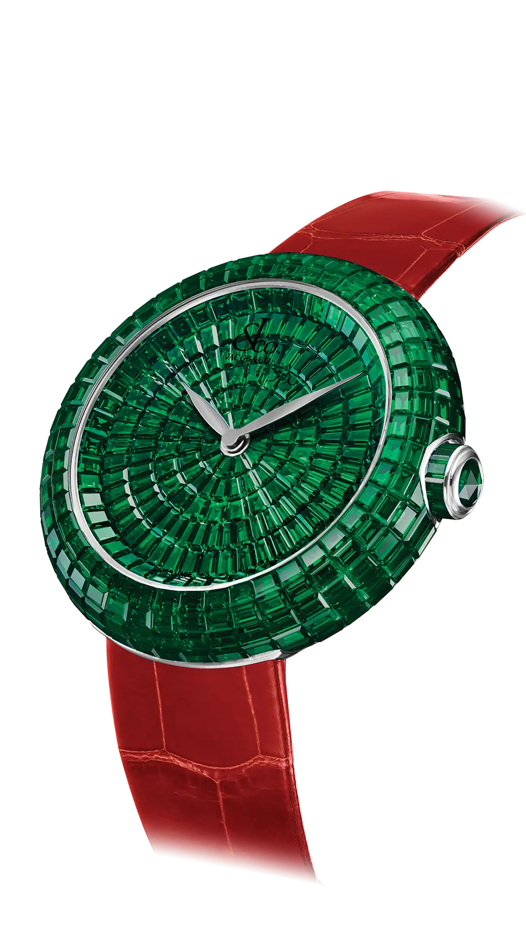 The white gold Brilliant Baguette, fully set with emeralds.