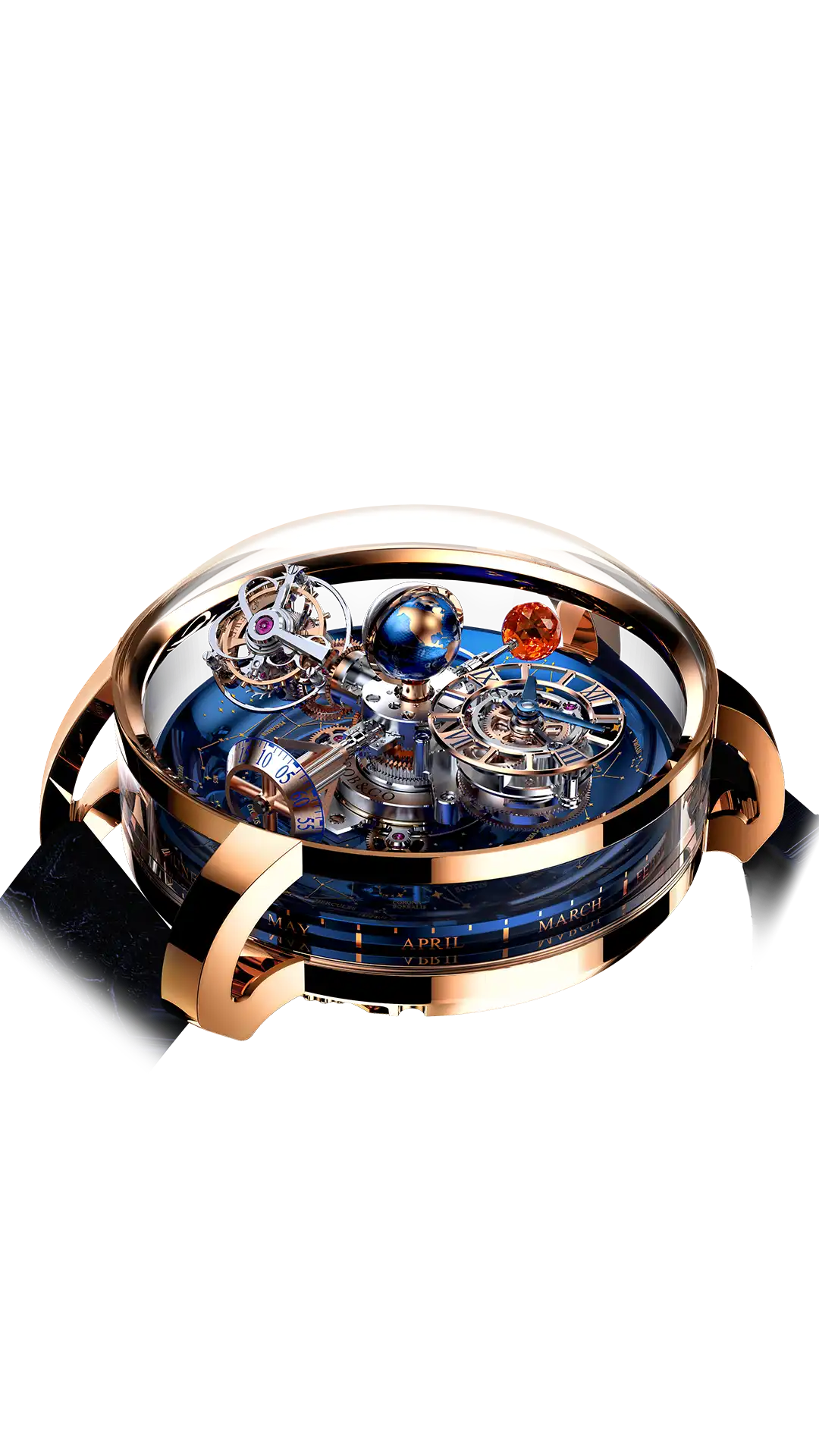 The rose gold Astronomia Sky, with a blue platform dial and a ruby moon.