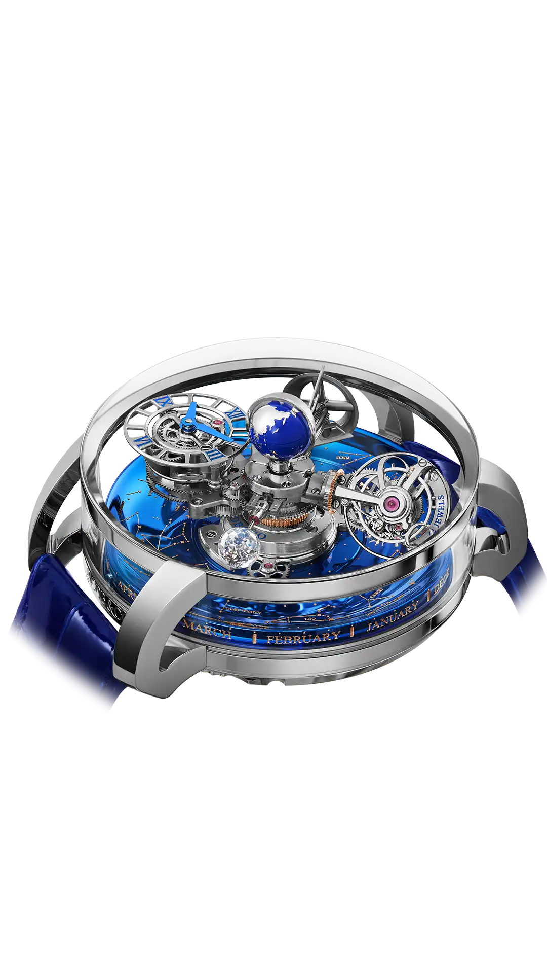 The rose gold Astronomia Sky, with a blue platform dial and a ruby moon.
