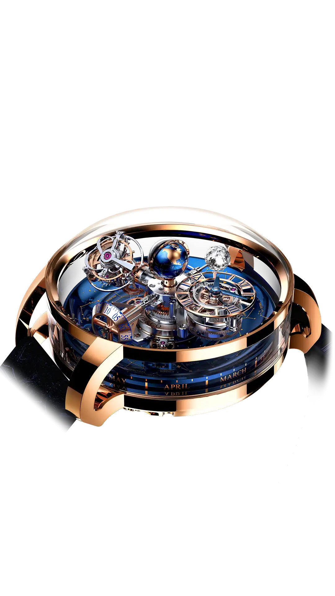 The rose gold Astronomia Sky, with a blue platform dial and a white diamond moon.