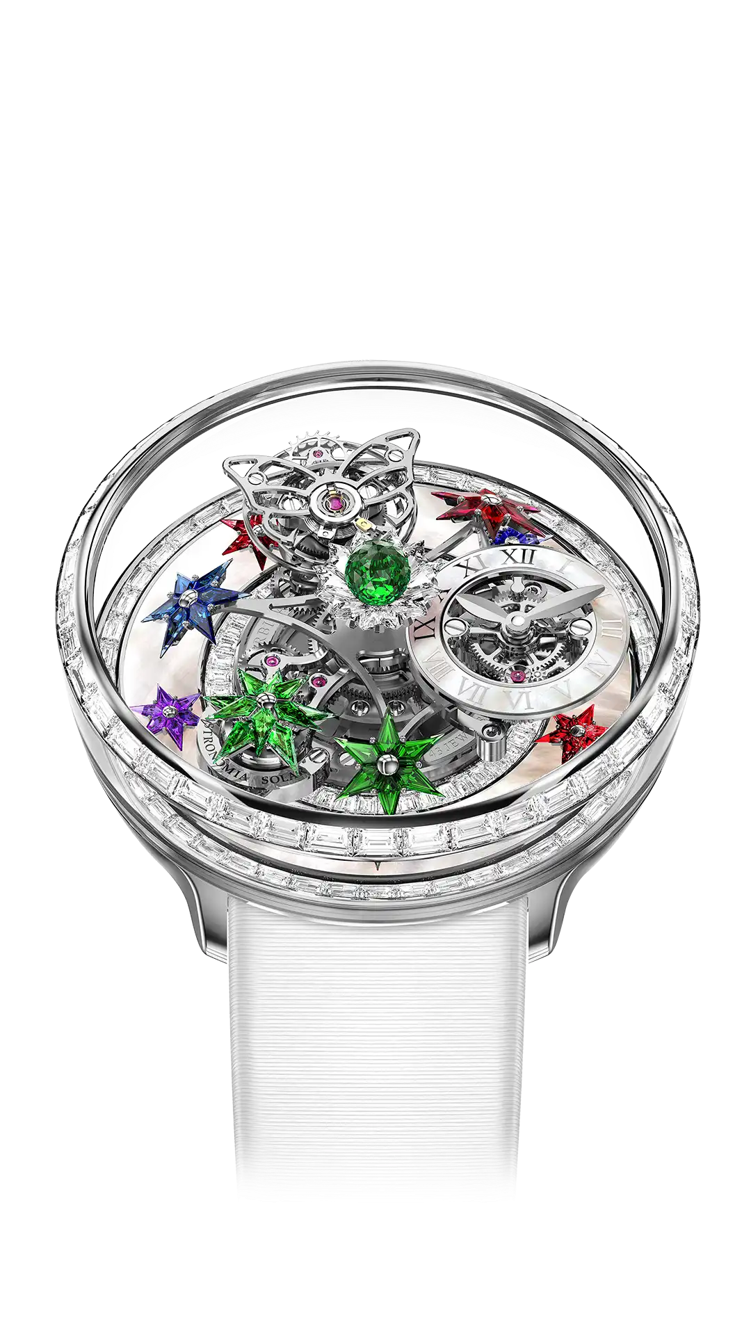 The Fleurs De Jardin in white gold and white diamond with a tsavorite central flower