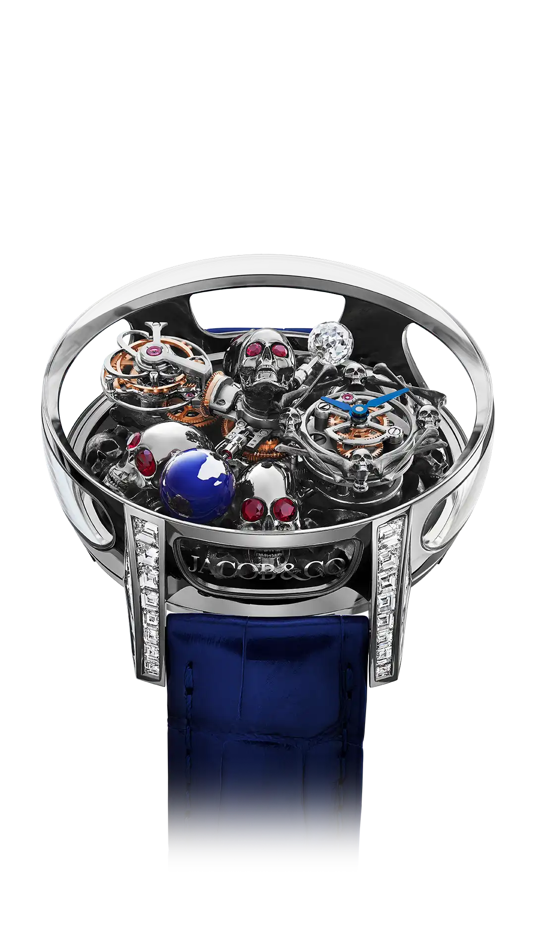 The white gold Astronomia Art Skulls, with four large rose-gold skulls beneath a skull platform base. Diamond-set lugs.